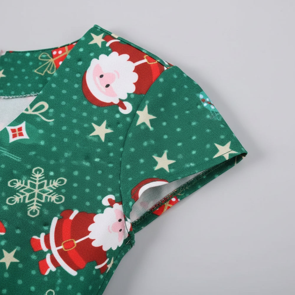Bedrucktes Damenkleid | Weihnachten | V-Ausschnitt