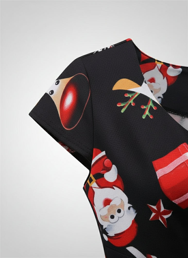 Bedrucktes Damenkleid | Weihnachten | V-Ausschnitt