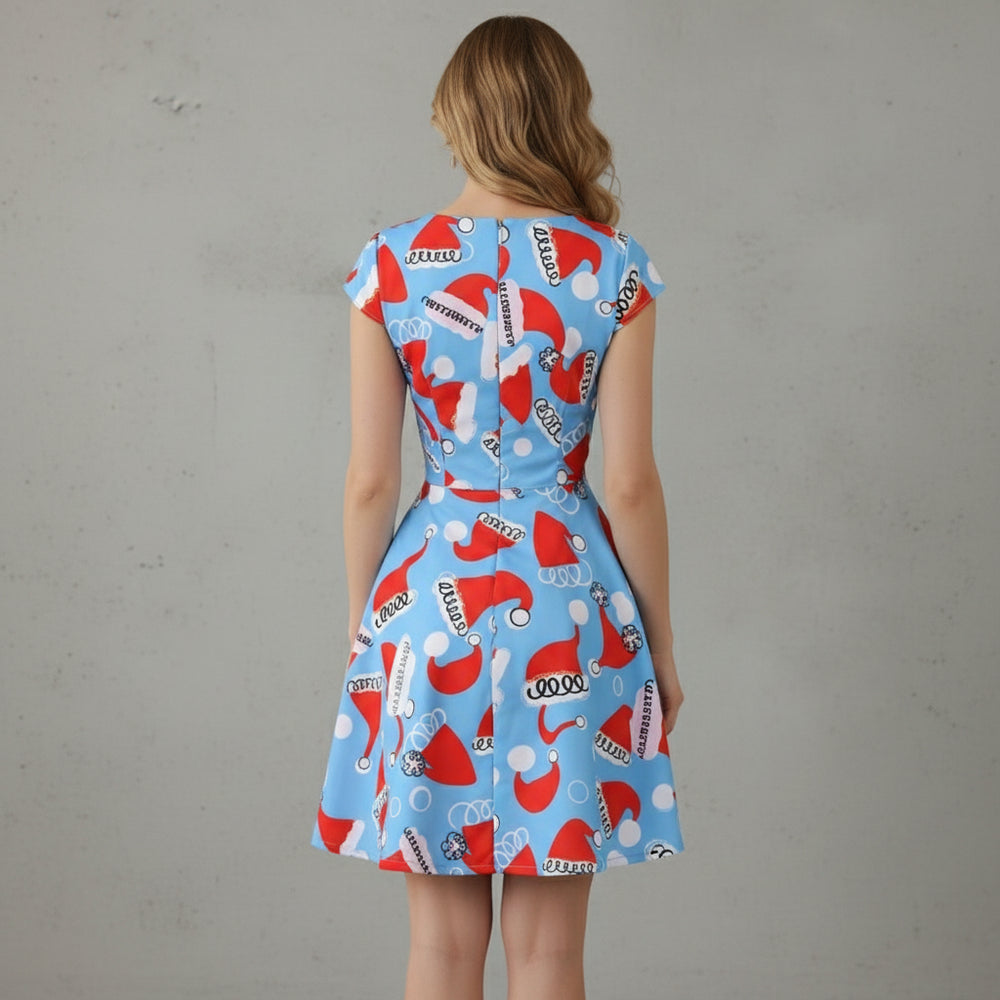 Bedrucktes Damenkleid | Weihnachten | V-Ausschnitt