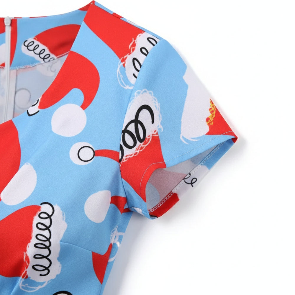 Bedrucktes Damenkleid | Weihnachten | V-Ausschnitt