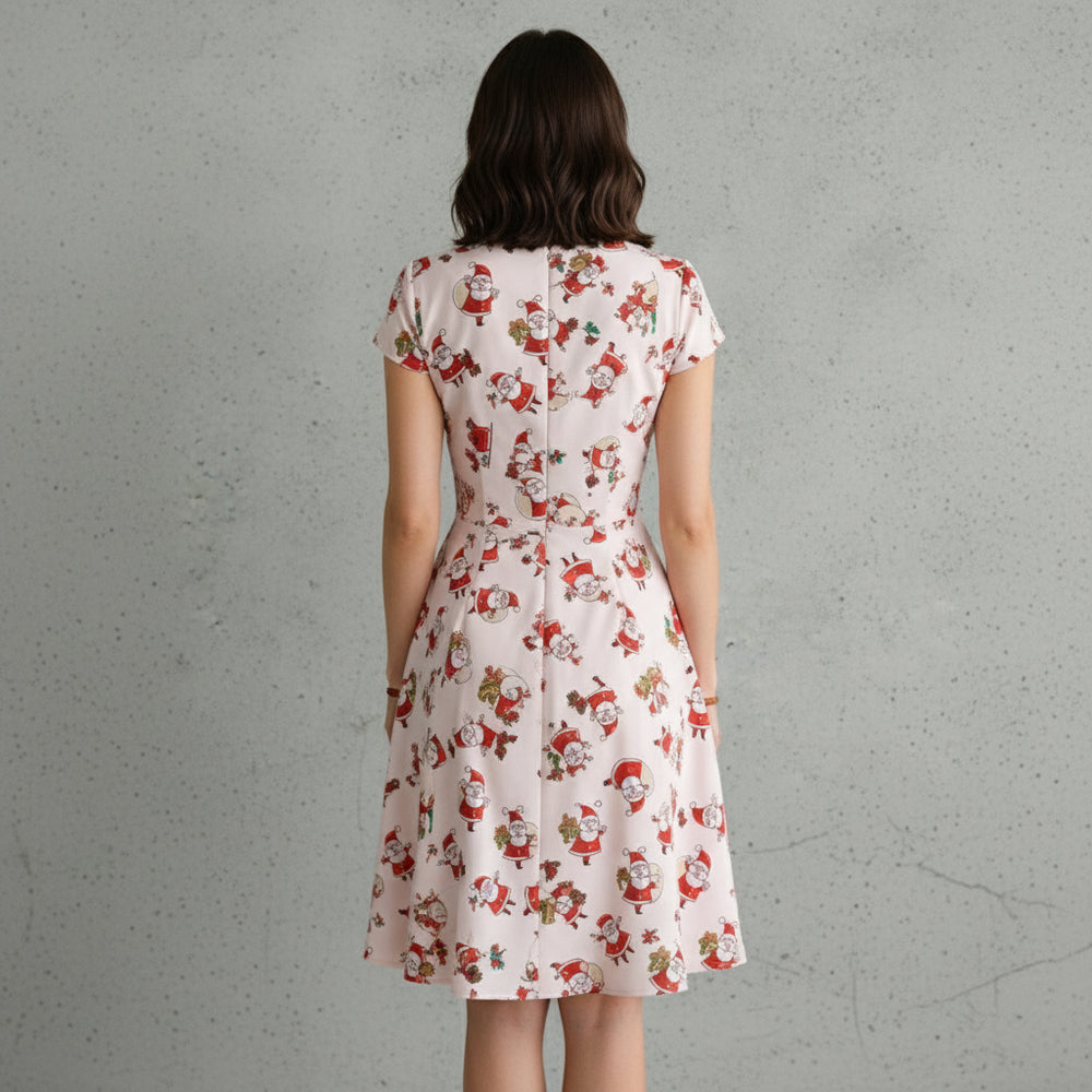 Bedrucktes Damenkleid | Weihnachten | V-Ausschnitt