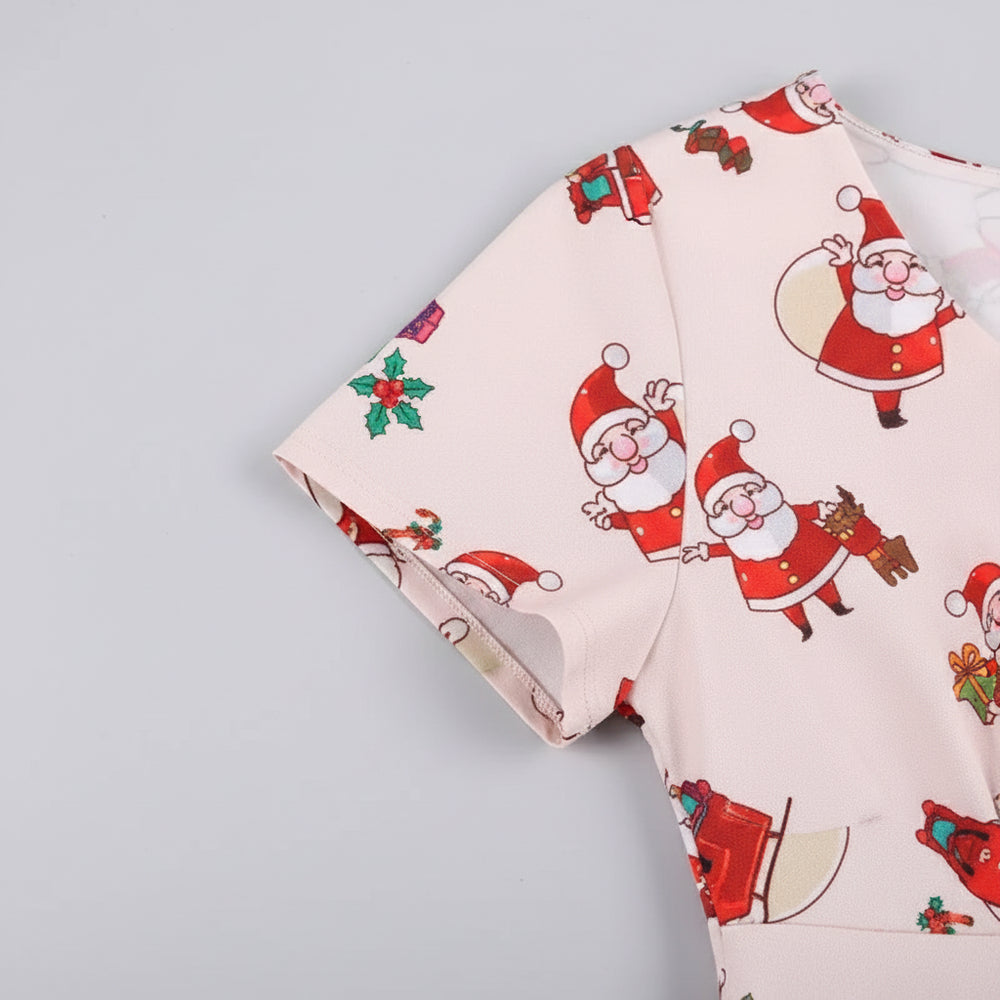 Bedrucktes Damenkleid | Weihnachten | V-Ausschnitt