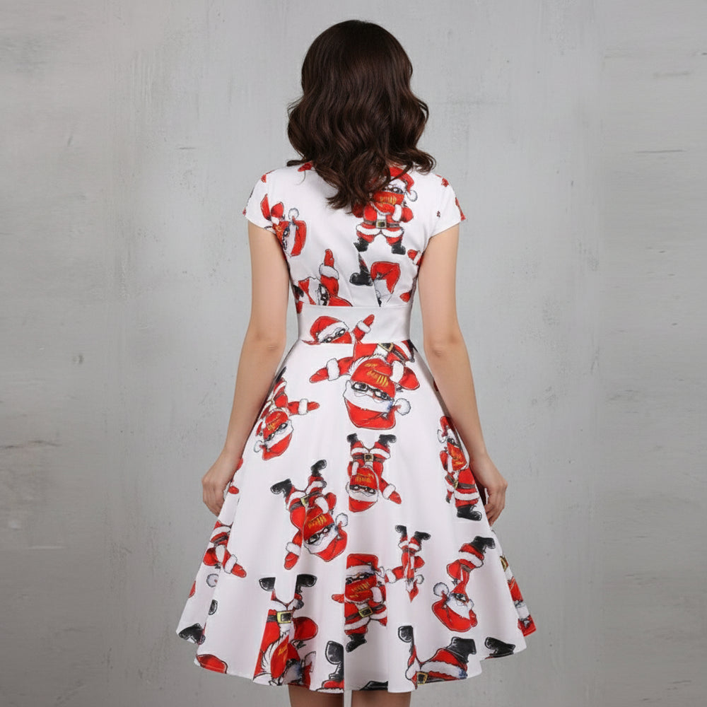 Bedrucktes Damenkleid | Weihnachten | V-Ausschnitt