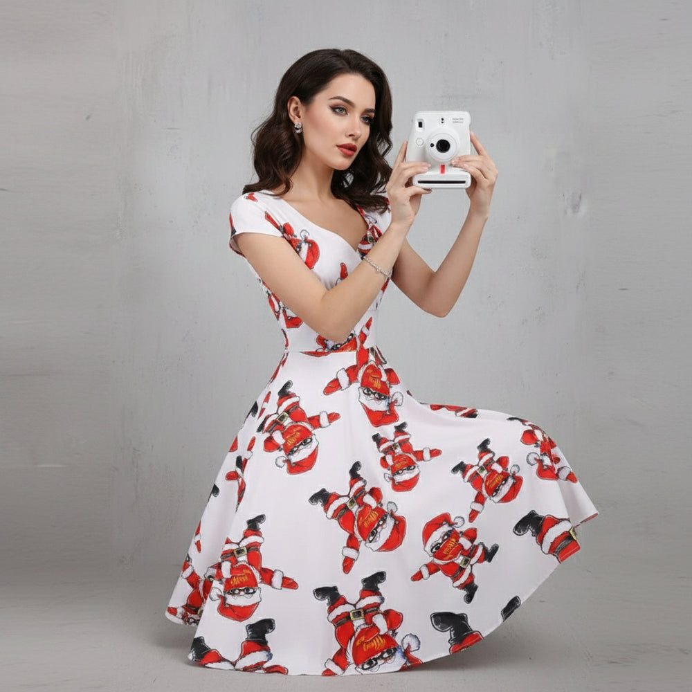 Bedrucktes Damenkleid | Weihnachten | V-Ausschnitt