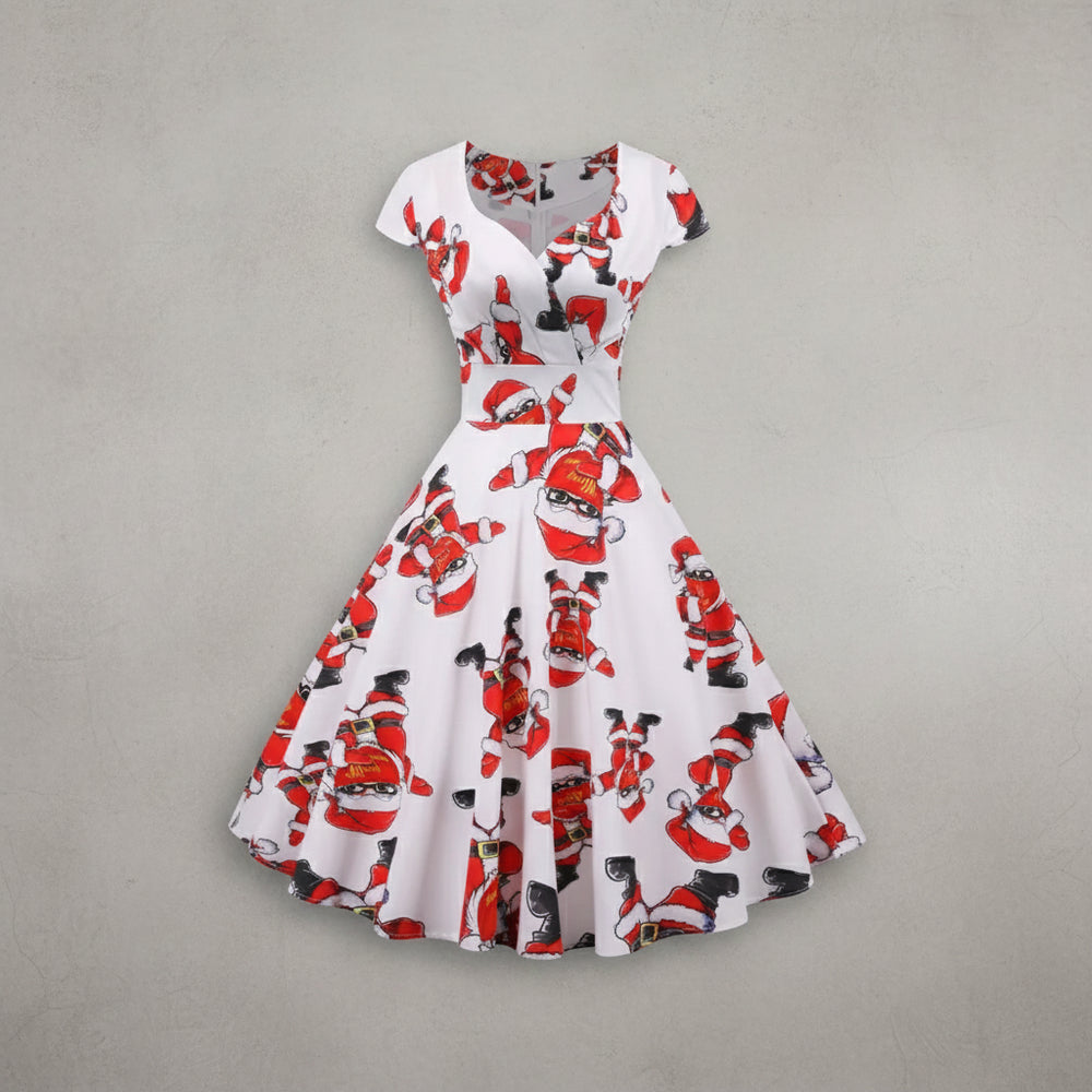 Bedrucktes Damenkleid | Weihnachten | V-Ausschnitt