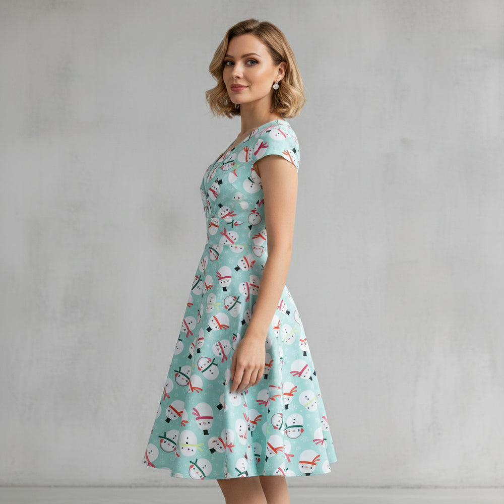 Bedrucktes Damenkleid | Weihnachten | V-Ausschnitt