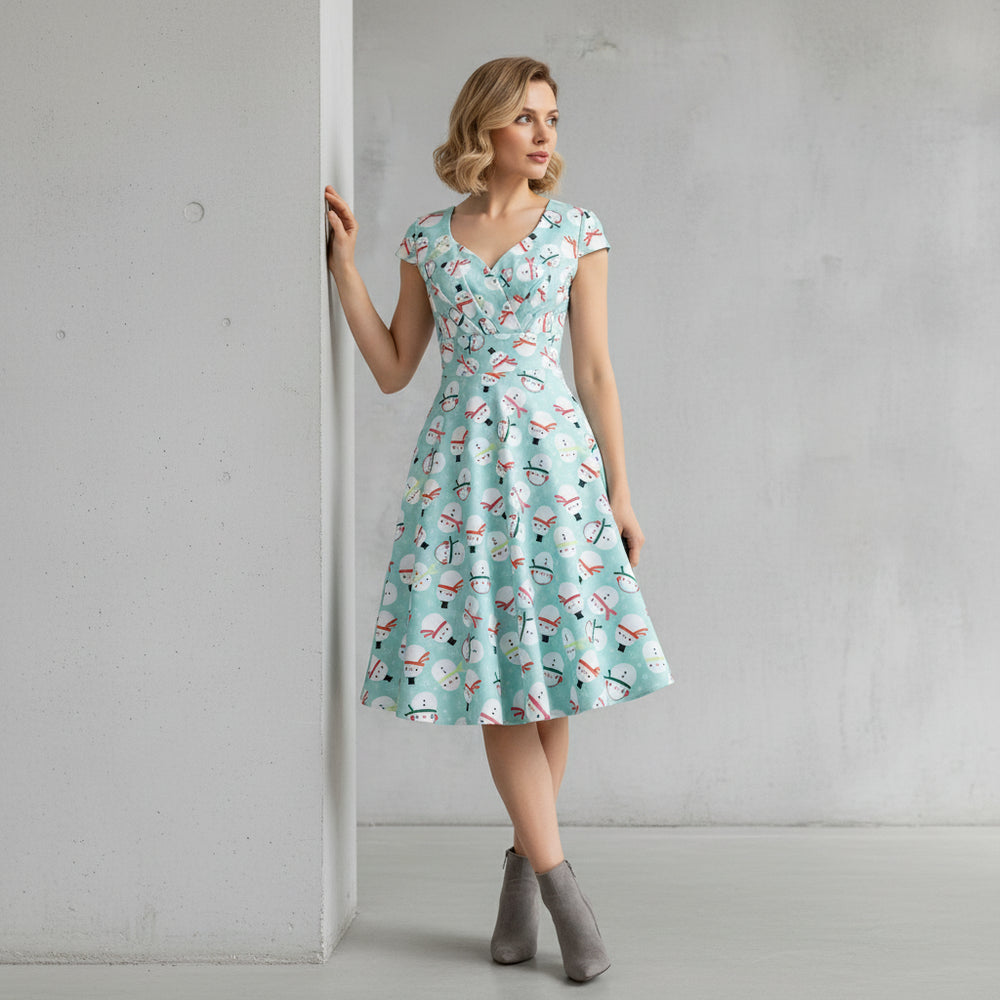 Bedrucktes Damenkleid | Weihnachten | V-Ausschnitt