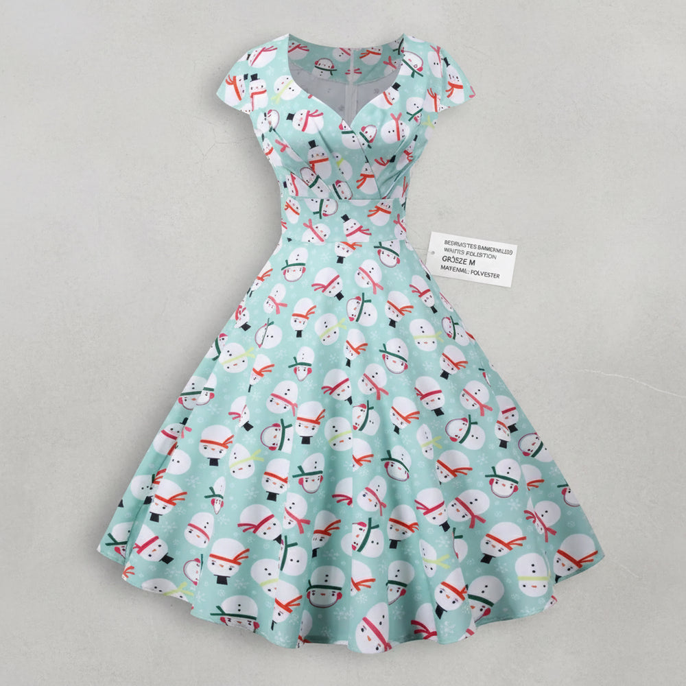 Bedrucktes Damenkleid | Weihnachten | V-Ausschnitt