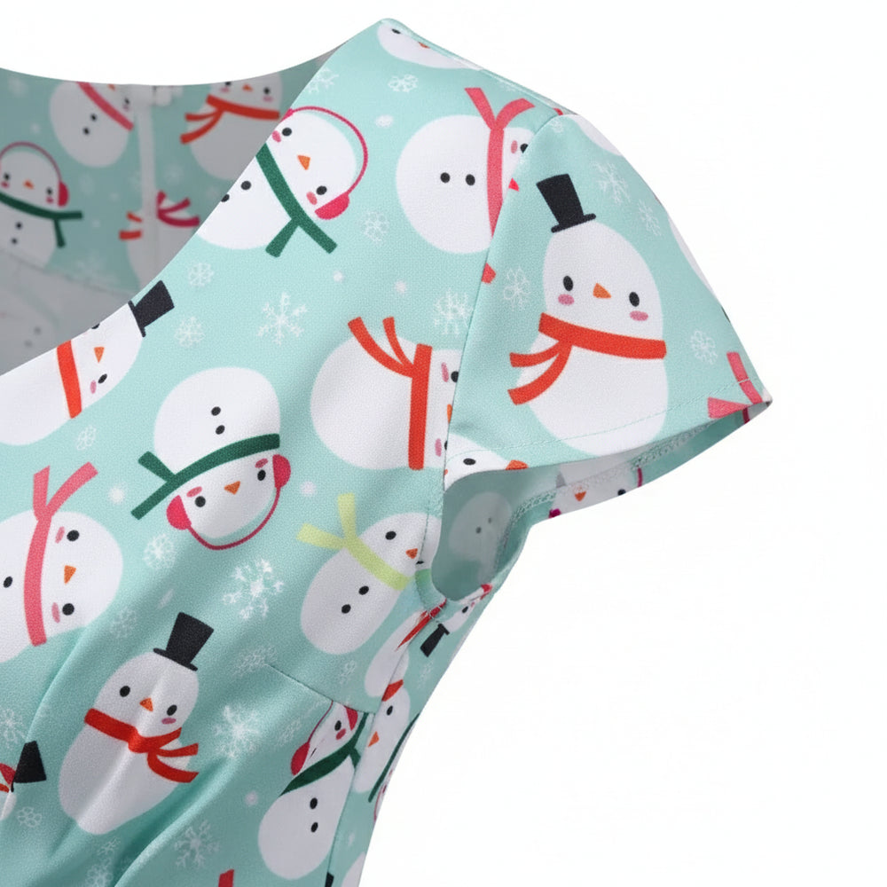 Bedrucktes Damenkleid | Weihnachten | V-Ausschnitt