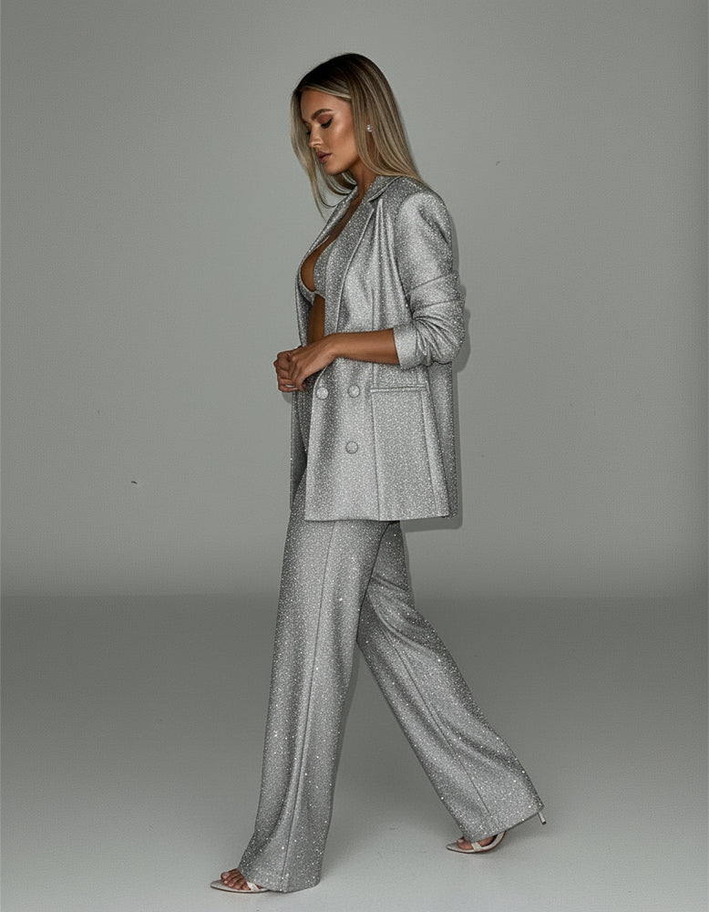 Silvester Outfit Damen | Pailletten Dreiteiler | Glitzer Set | Festlicher Look für Neujahr