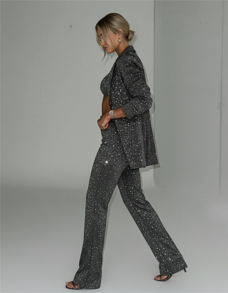 Silvester Outfit Damen | Pailletten Dreiteiler | Glitzer Set | Festlicher Look für Neujahr