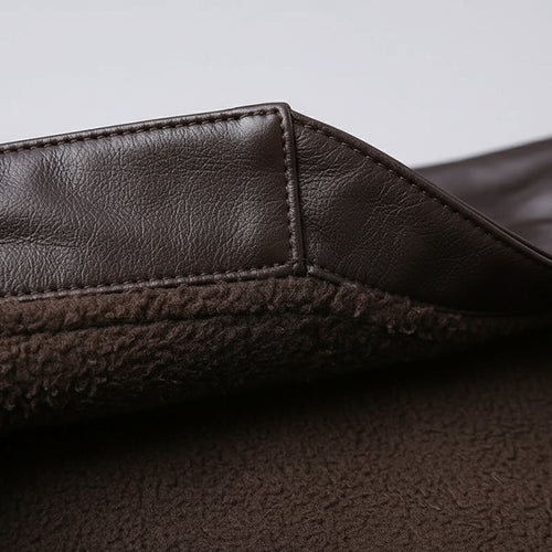 Lässige Herren Lederjacke Stehkragen | Plüschfutter