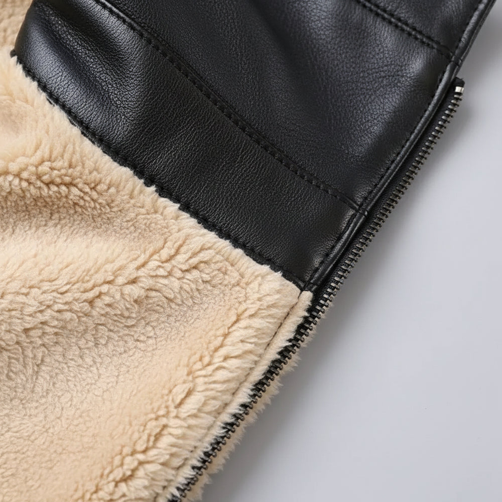 Lässige Herren Lederjacke Stehkragen | Plüschfutter