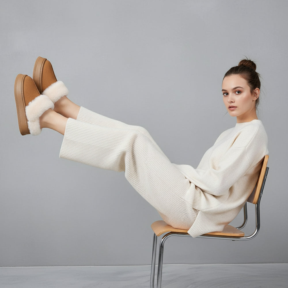 Kuschelige Damen Plateau Hausschuhe | Winter