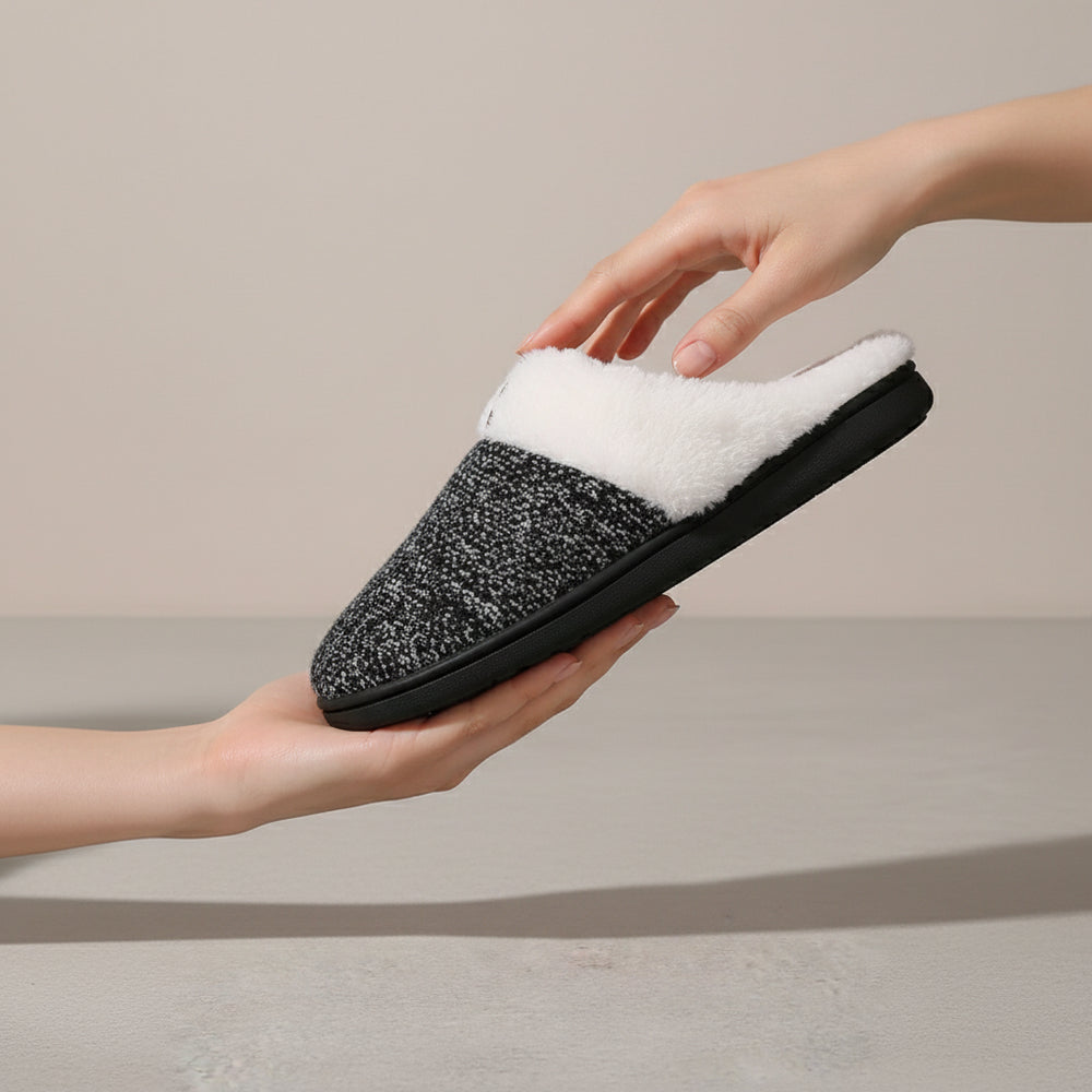 Warme Damen Hausschuhe mit Kunstfell | Winter