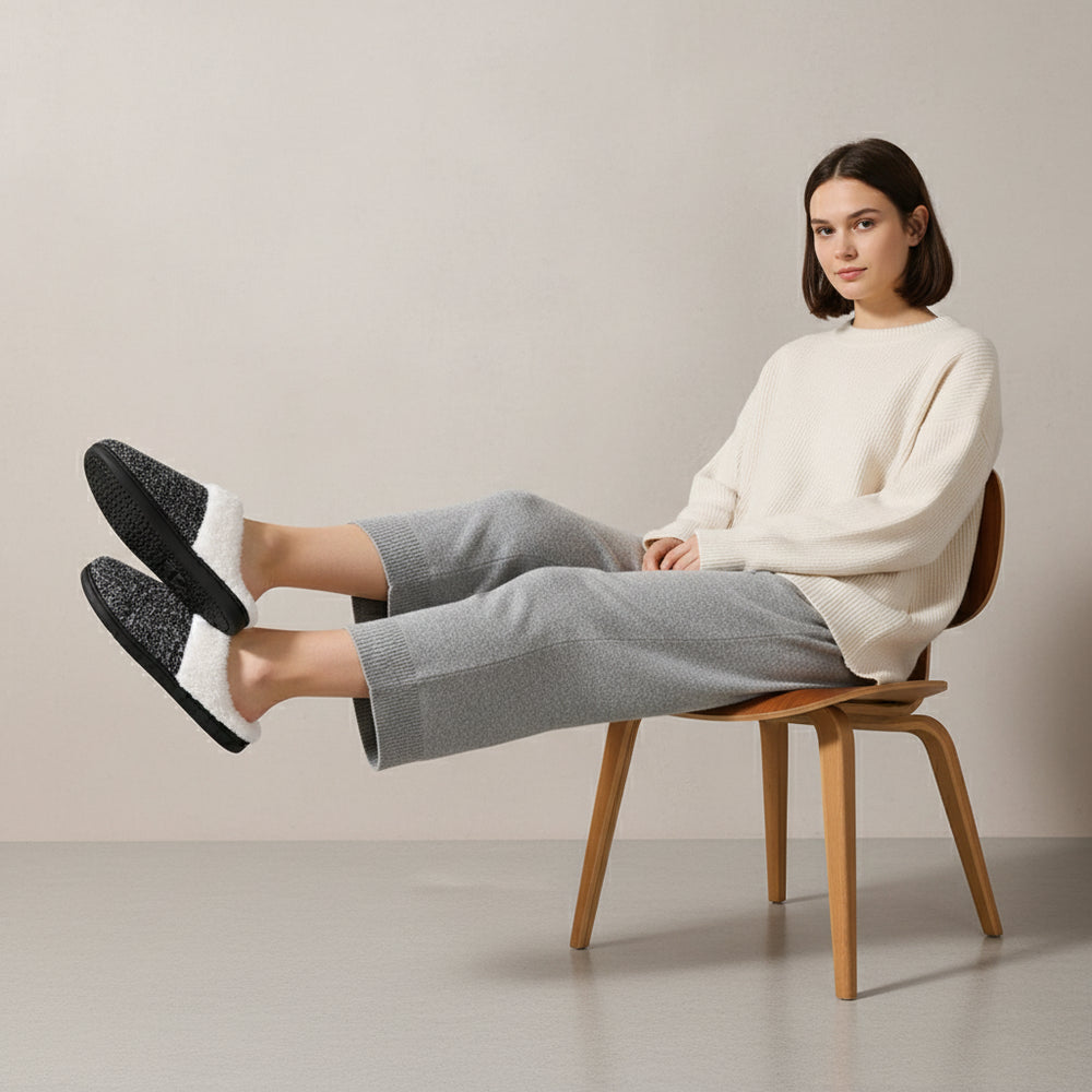 Warme Damen Hausschuhe mit Kunstfell | Winter