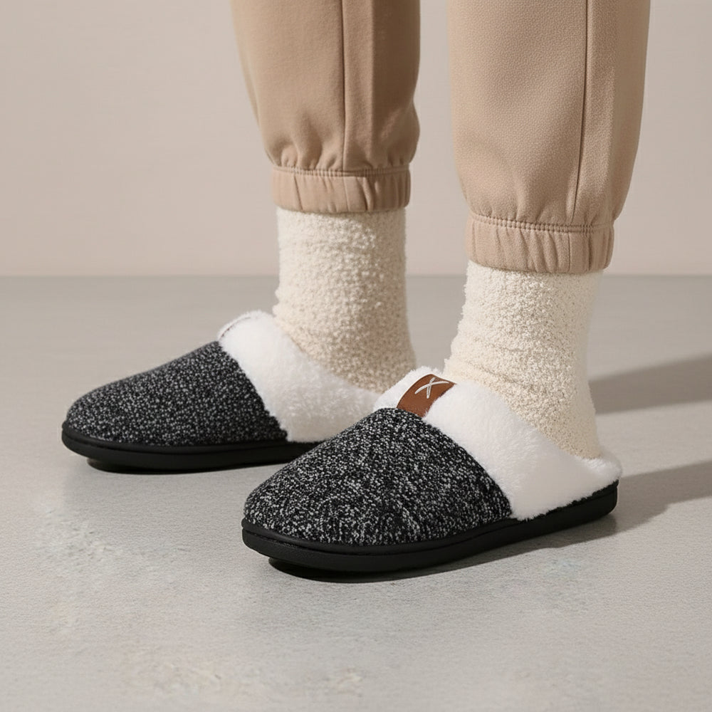 Warme Damen Hausschuhe mit Kunstfell | Winter
