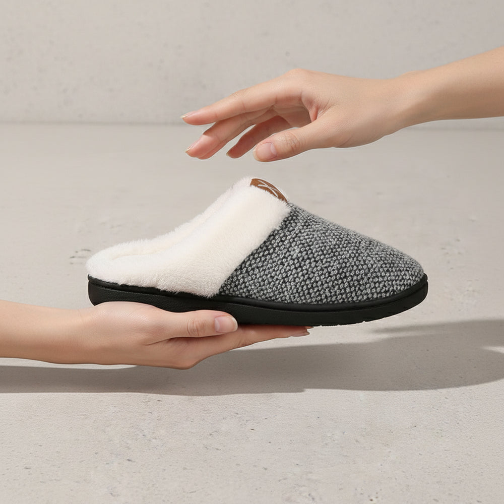Warme Damen Hausschuhe mit Kunstfell | Winter