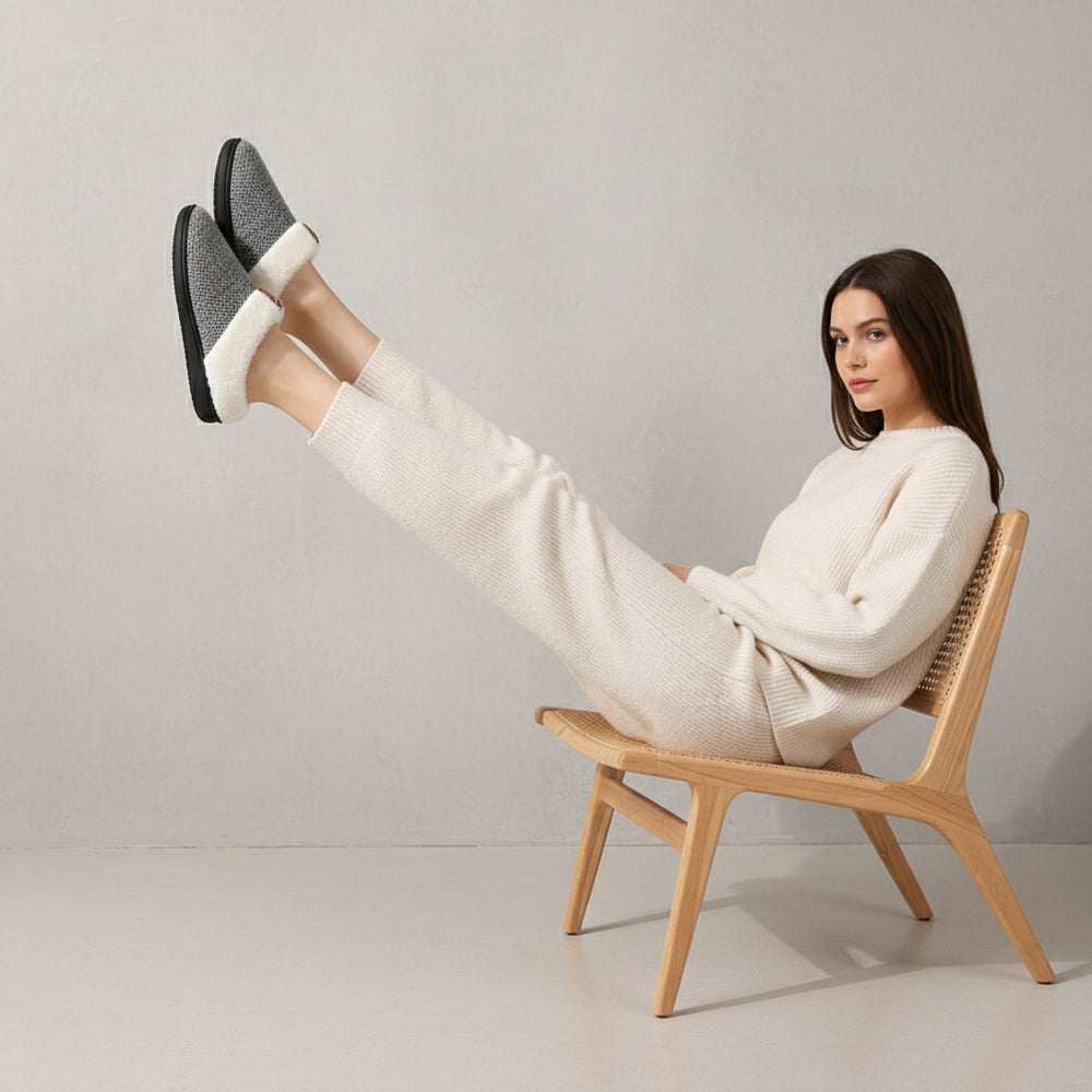 Warme Damen Hausschuhe mit Kunstfell | Winter