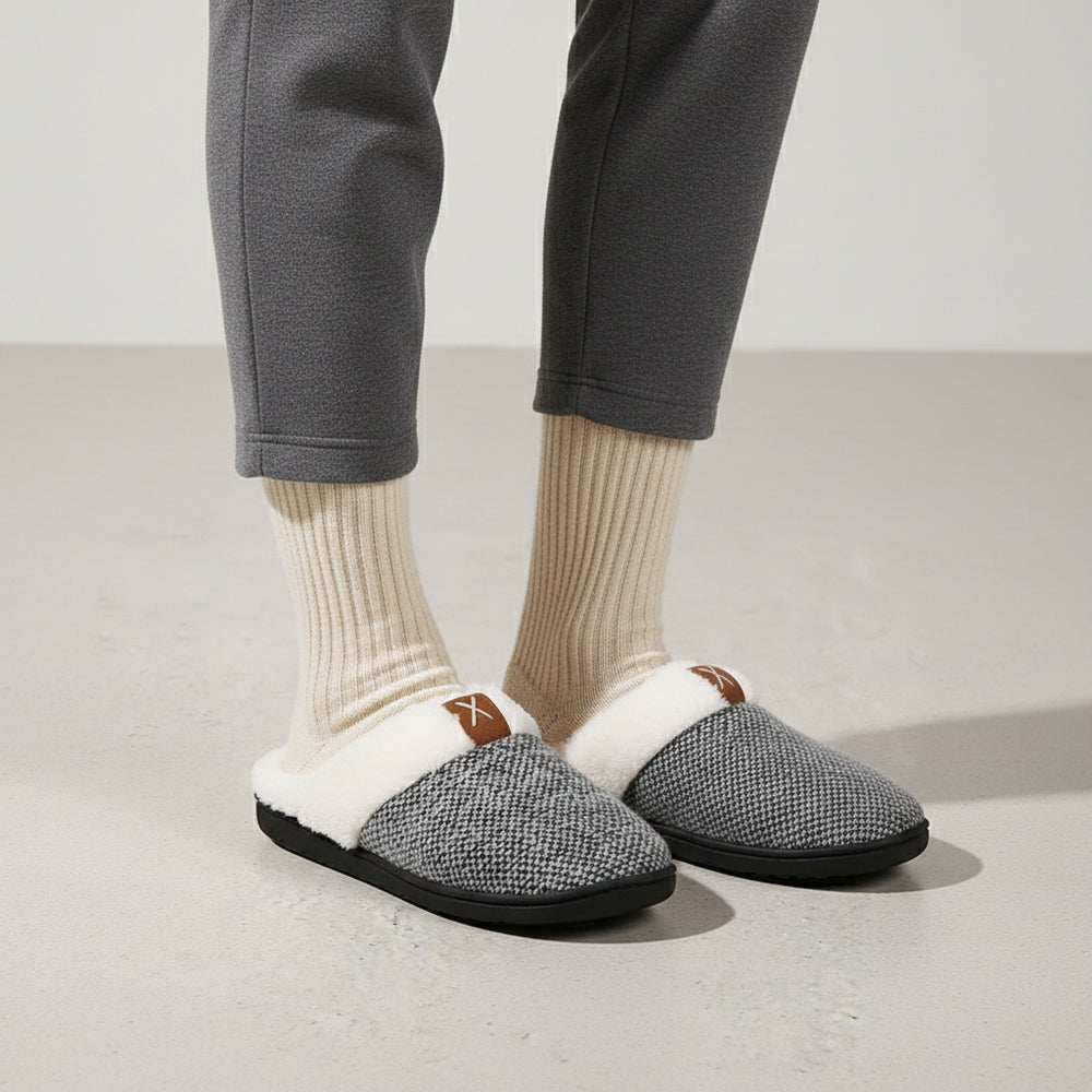 Warme Damen Hausschuhe mit Kunstfell | Winter