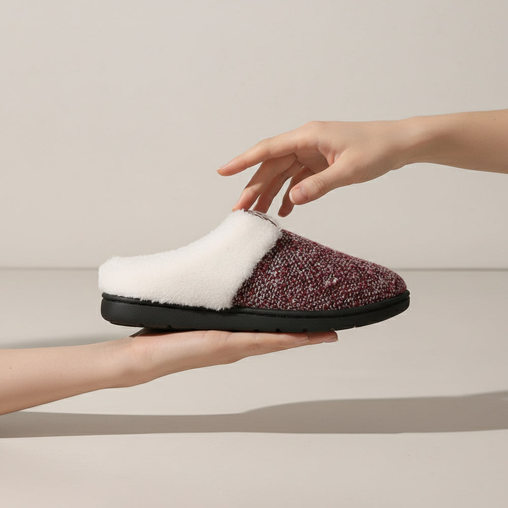 Warme Damen Hausschuhe mit Kunstfell | Winter