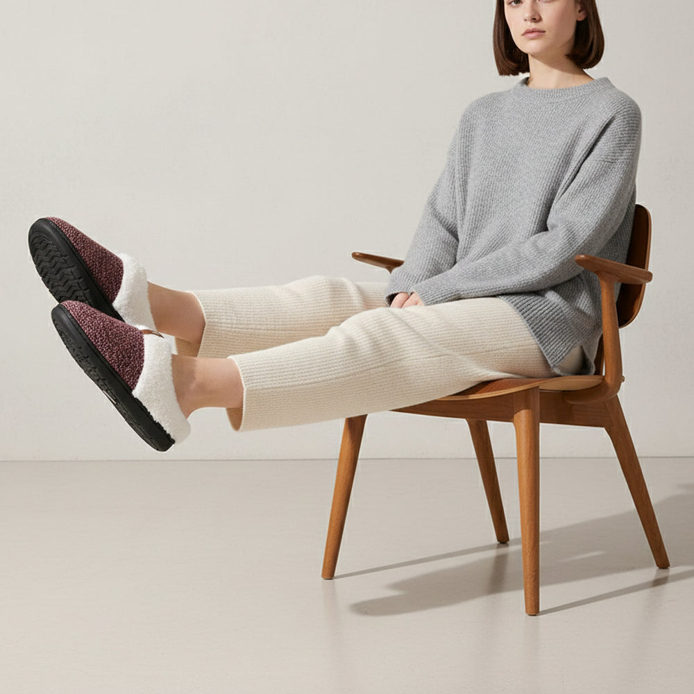 Warme Damen Hausschuhe mit Kunstfell | Winter