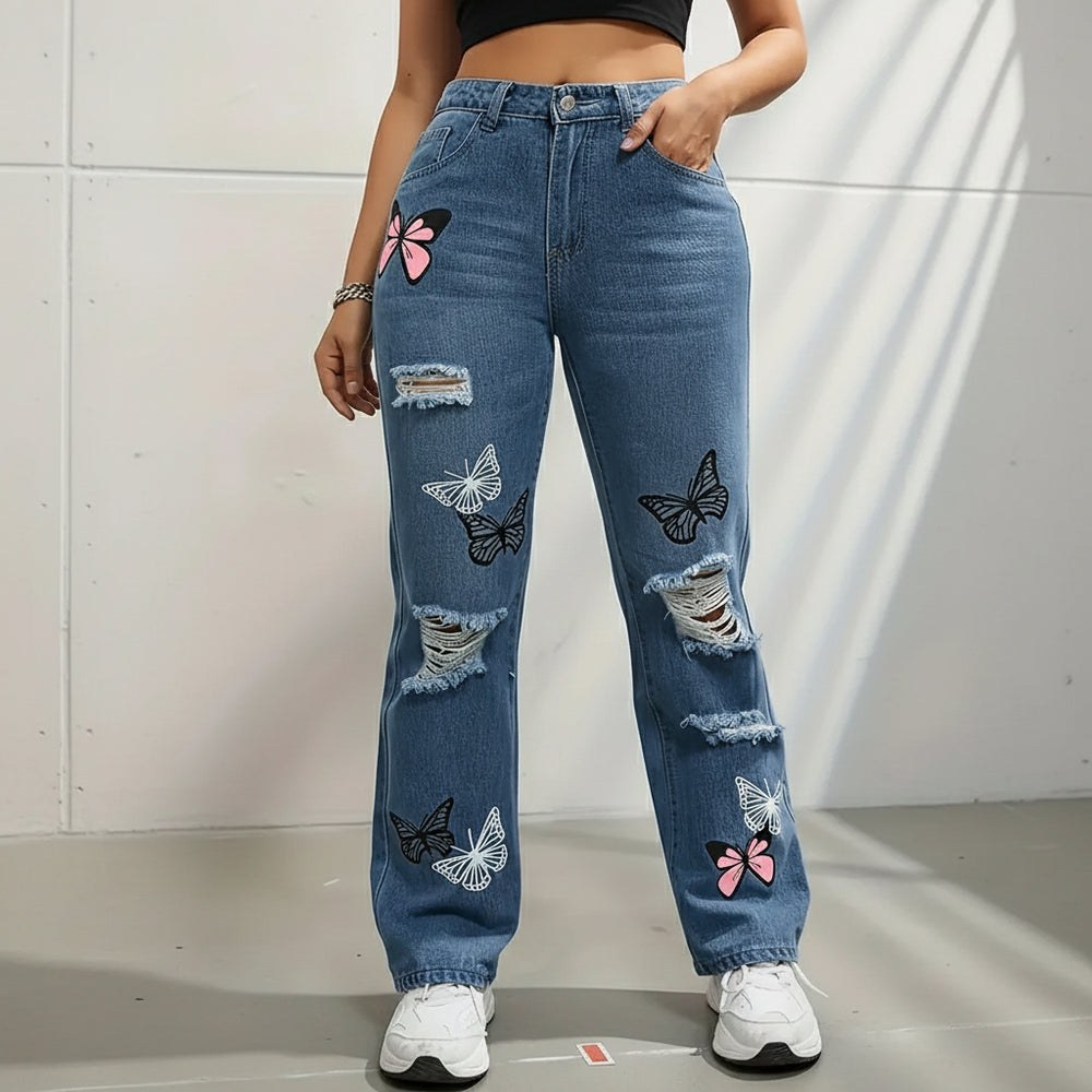 Damen High Waist Jeans | Straight Fit | Destroyed