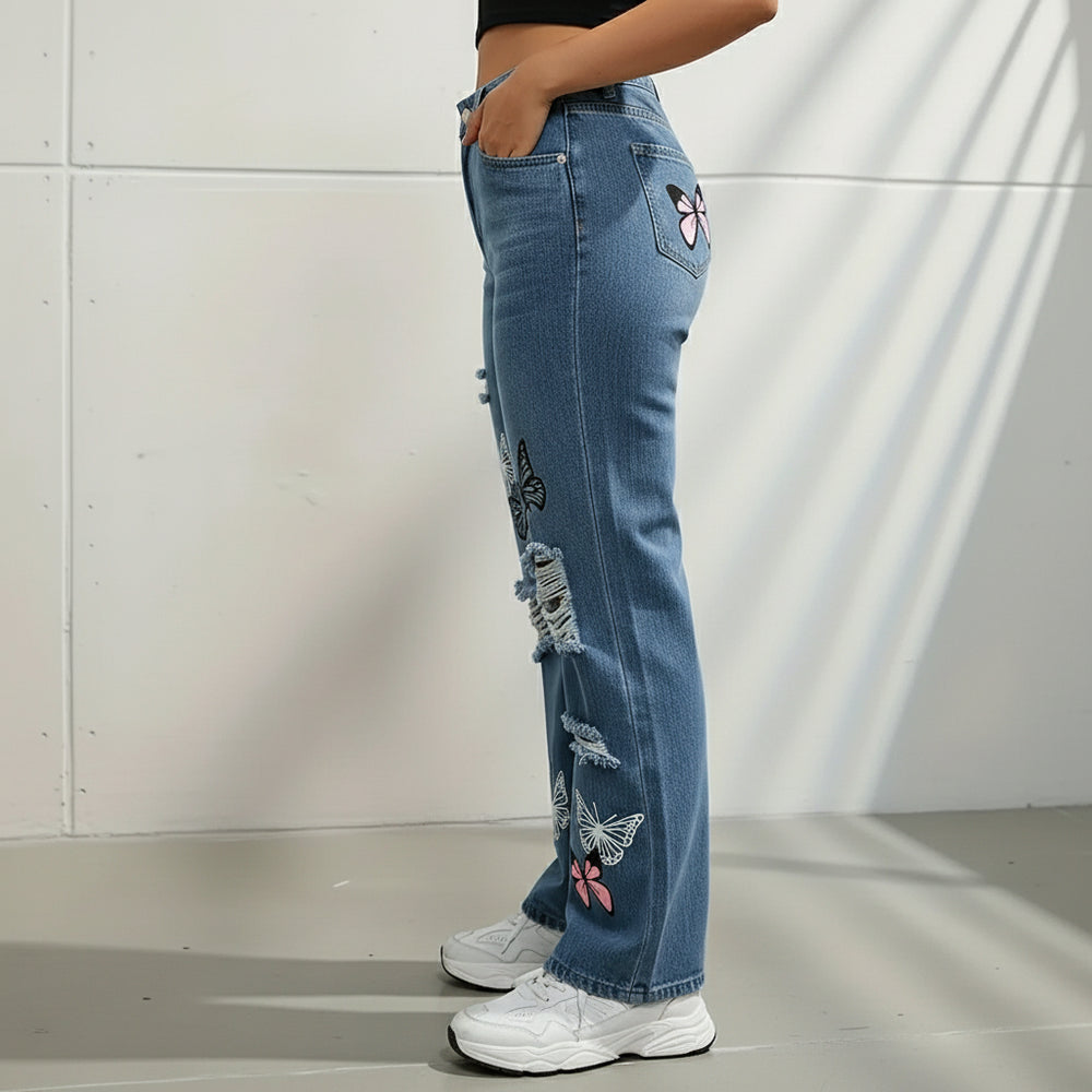 Damen High Waist Jeans | Straight Fit | Destroyed