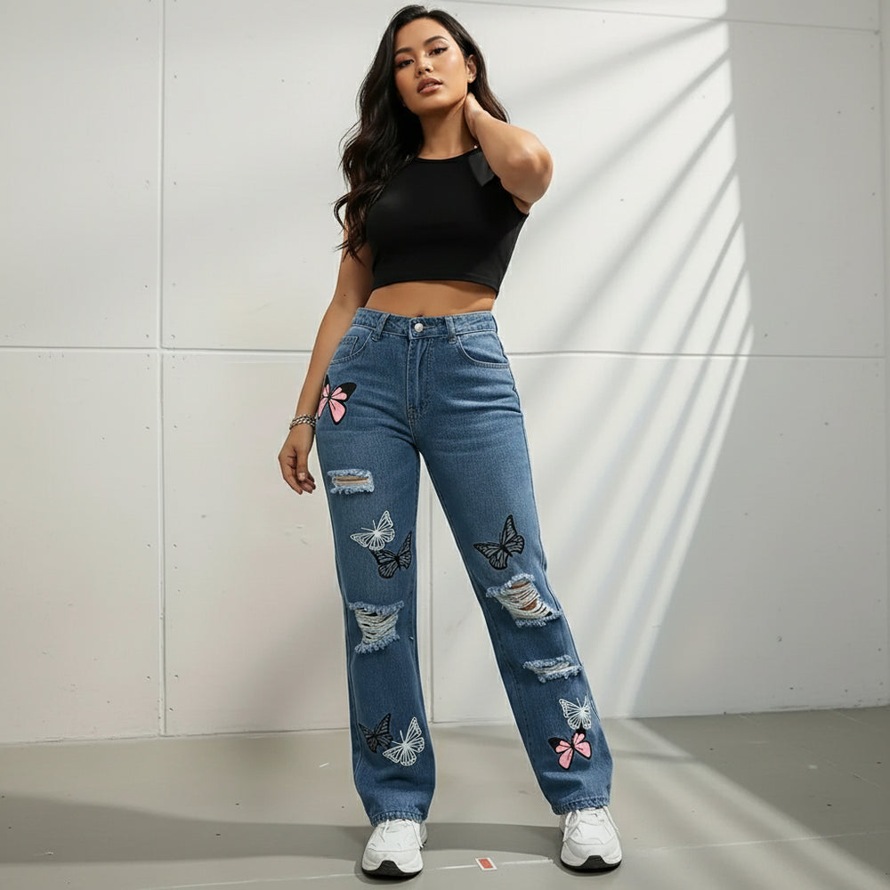 Damen High Waist Jeans | Straight Fit | Destroyed
