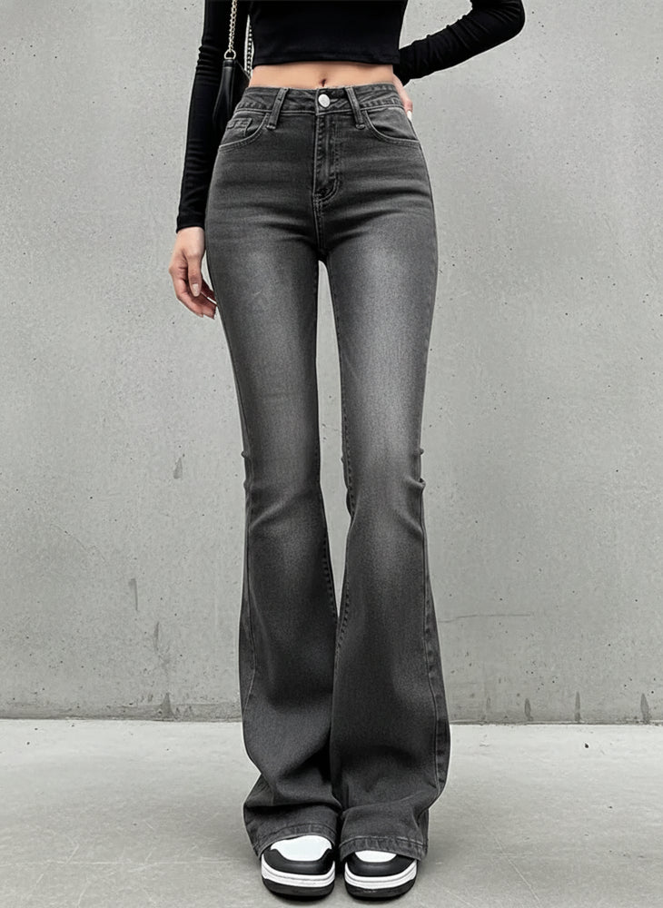 Damen High Waist Schlagjeans | Stretch