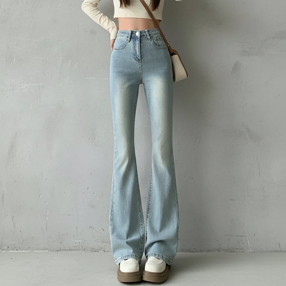 Damen High Waist Schlagjeans | Stretch