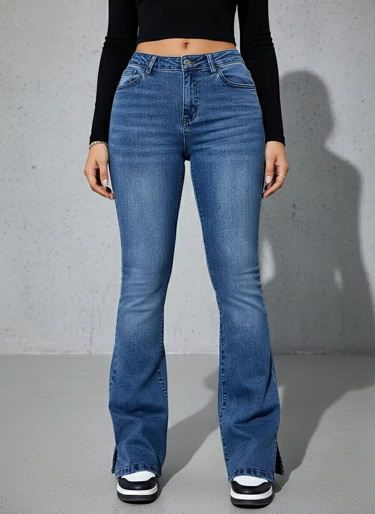 Damen High Waist Schlagjeans | Stretch