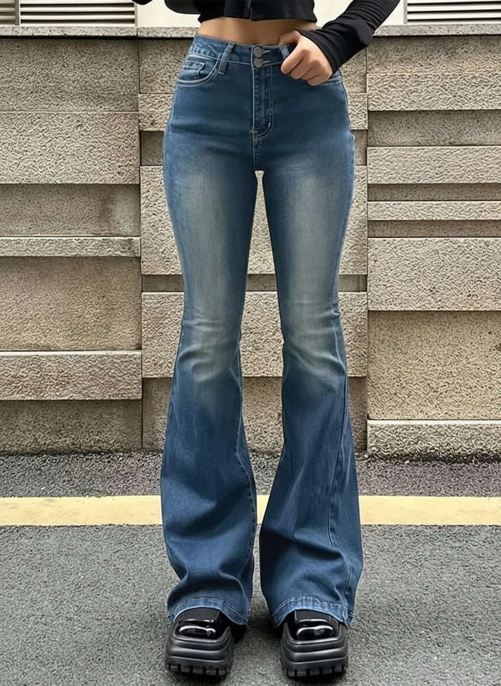 Damen High Waist Schlagjeans | Stretch