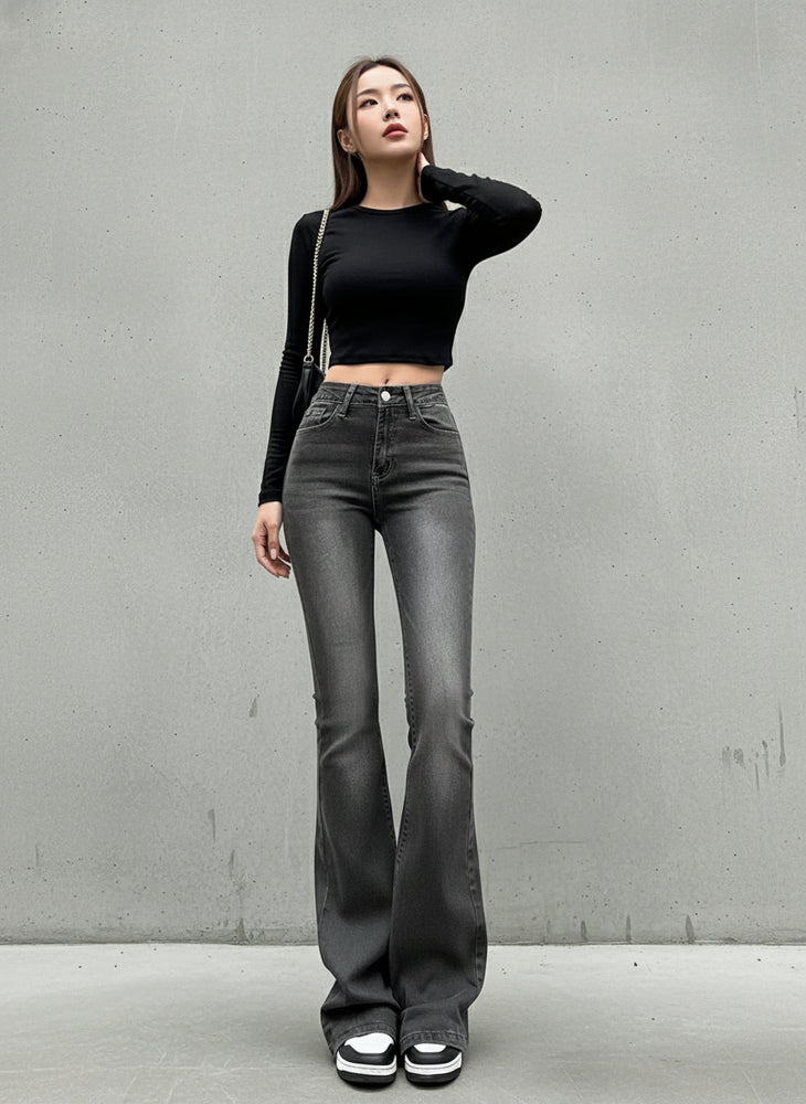 Damen High Waist Schlagjeans | Stretch