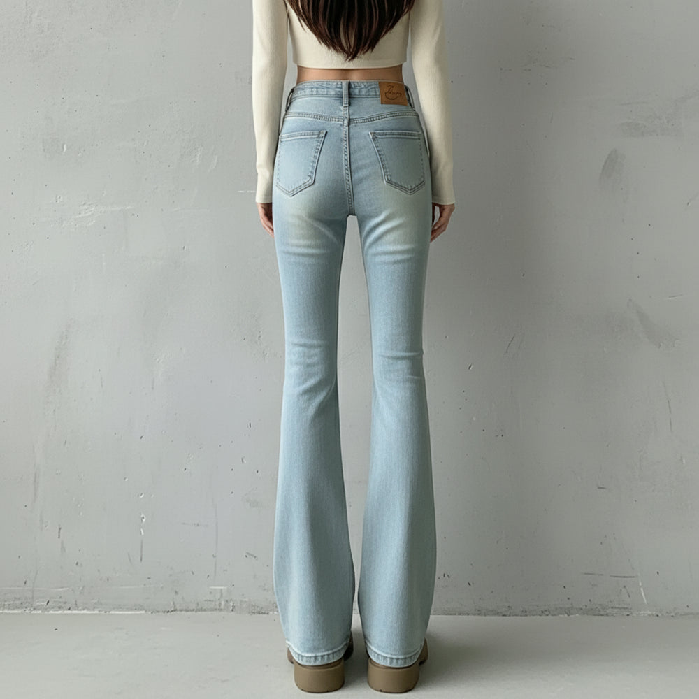 Damen High Waist Schlagjeans | Stretch