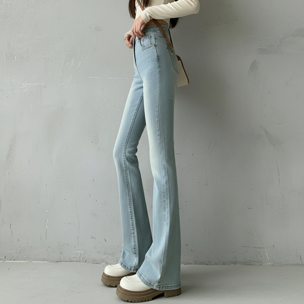 Damen High Waist Schlagjeans | Stretch