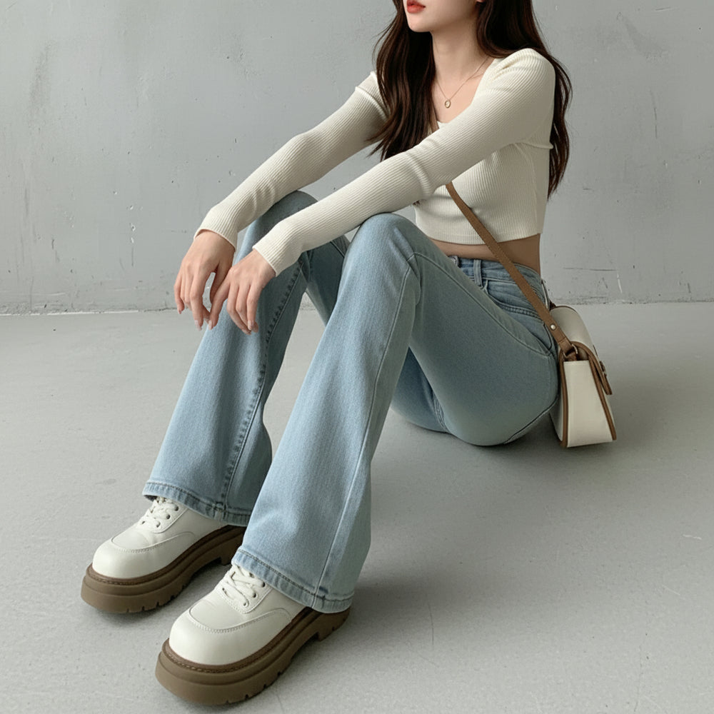 Damen High Waist Schlagjeans | Stretch