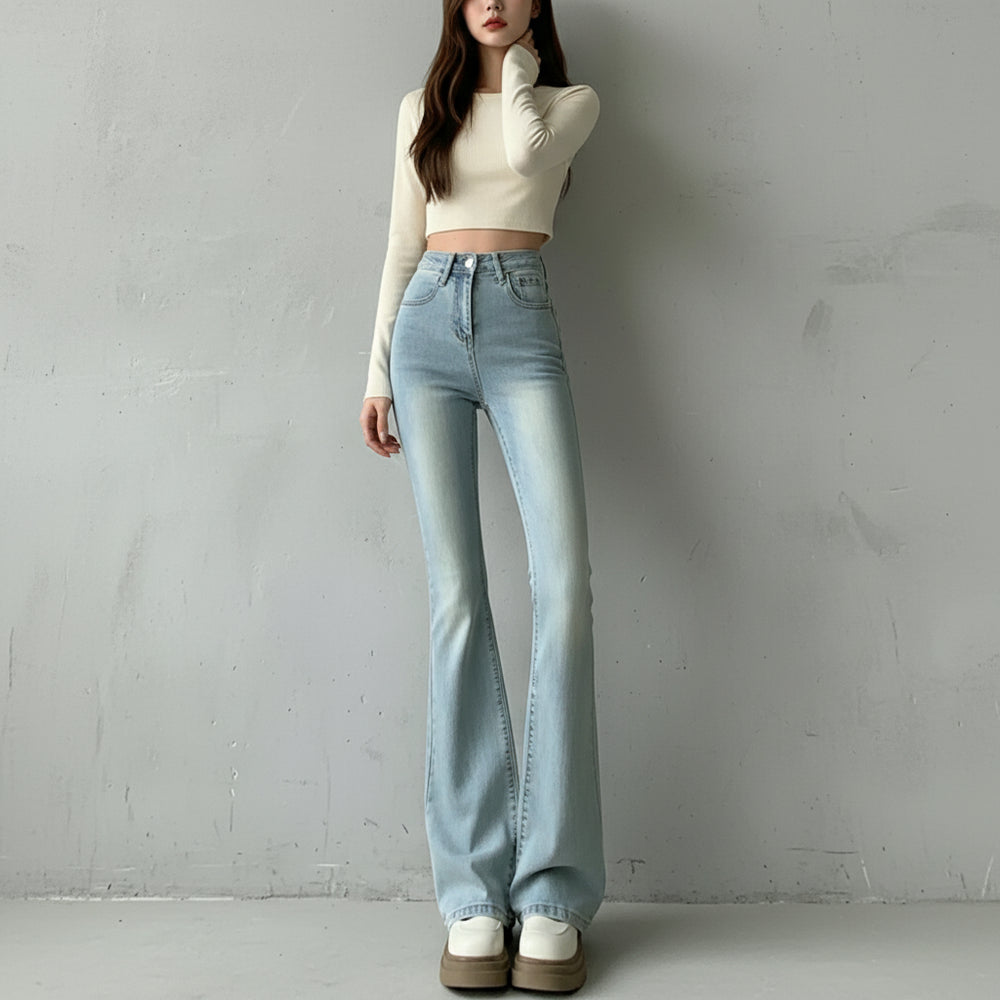 Damen High Waist Schlagjeans | Stretch