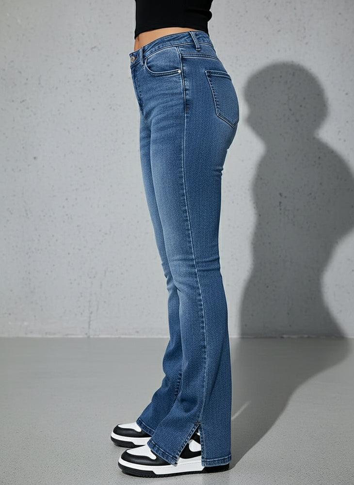 Damen High Waist Schlagjeans | Stretch