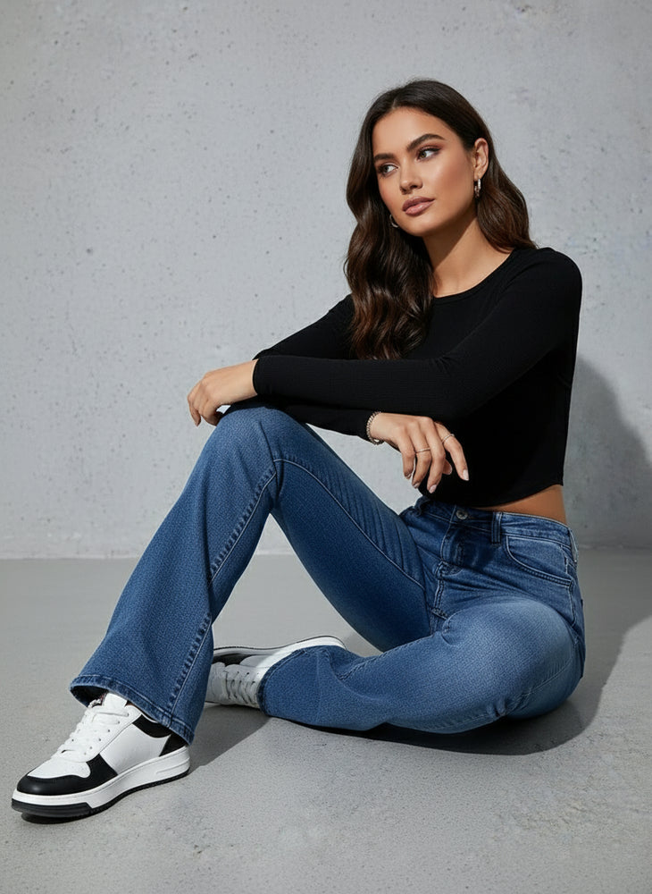 Damen High Waist Schlagjeans | Stretch