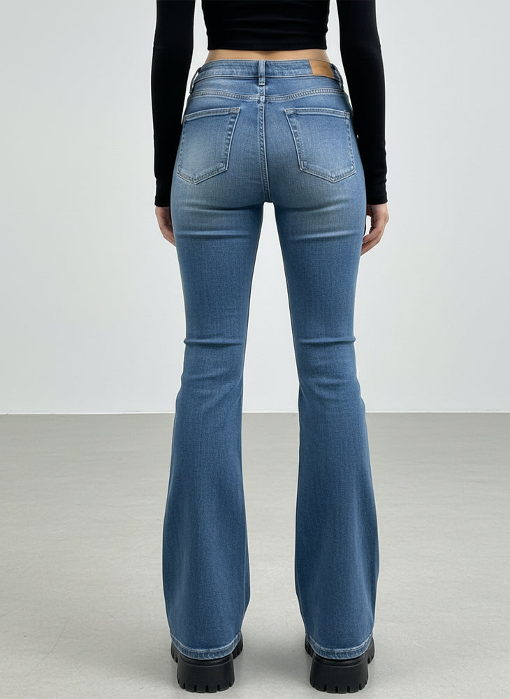 Damen High Waist Schlagjeans | Stretch