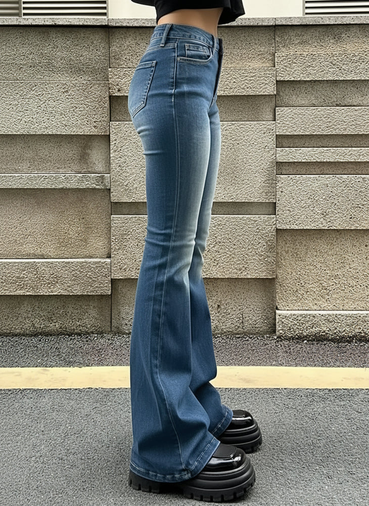 Damen High Waist Schlagjeans | Stretch