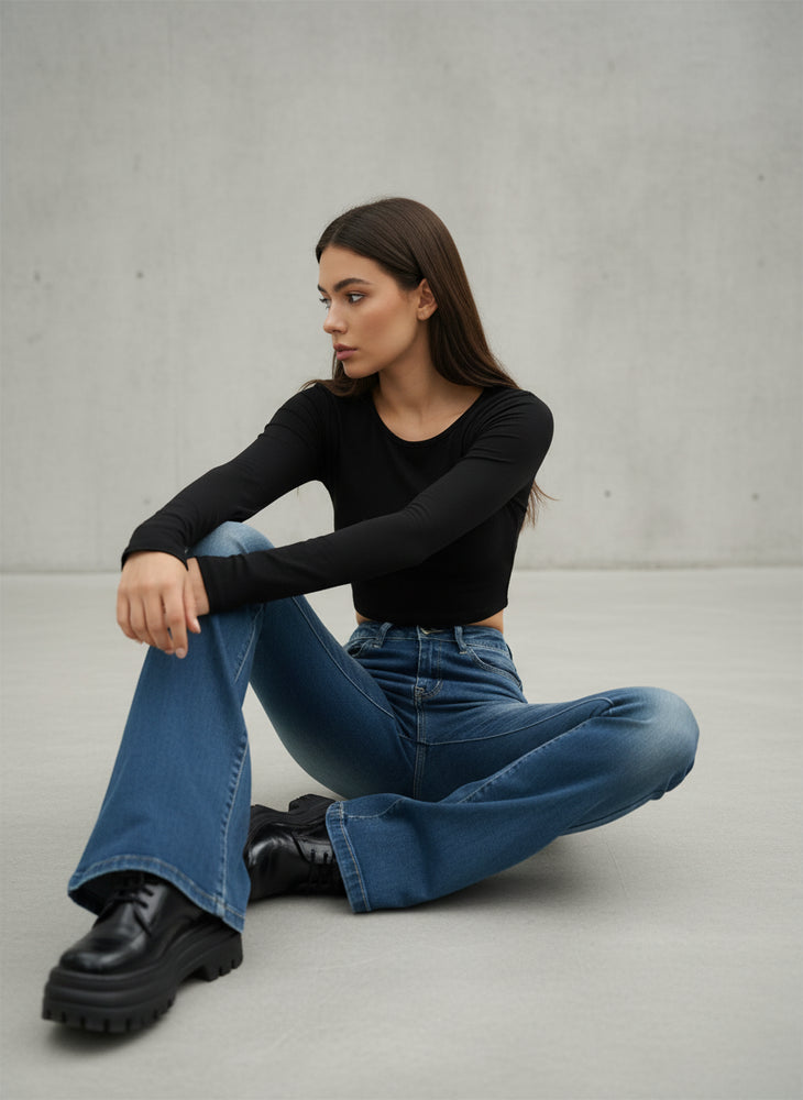 Damen High Waist Schlagjeans | Stretch