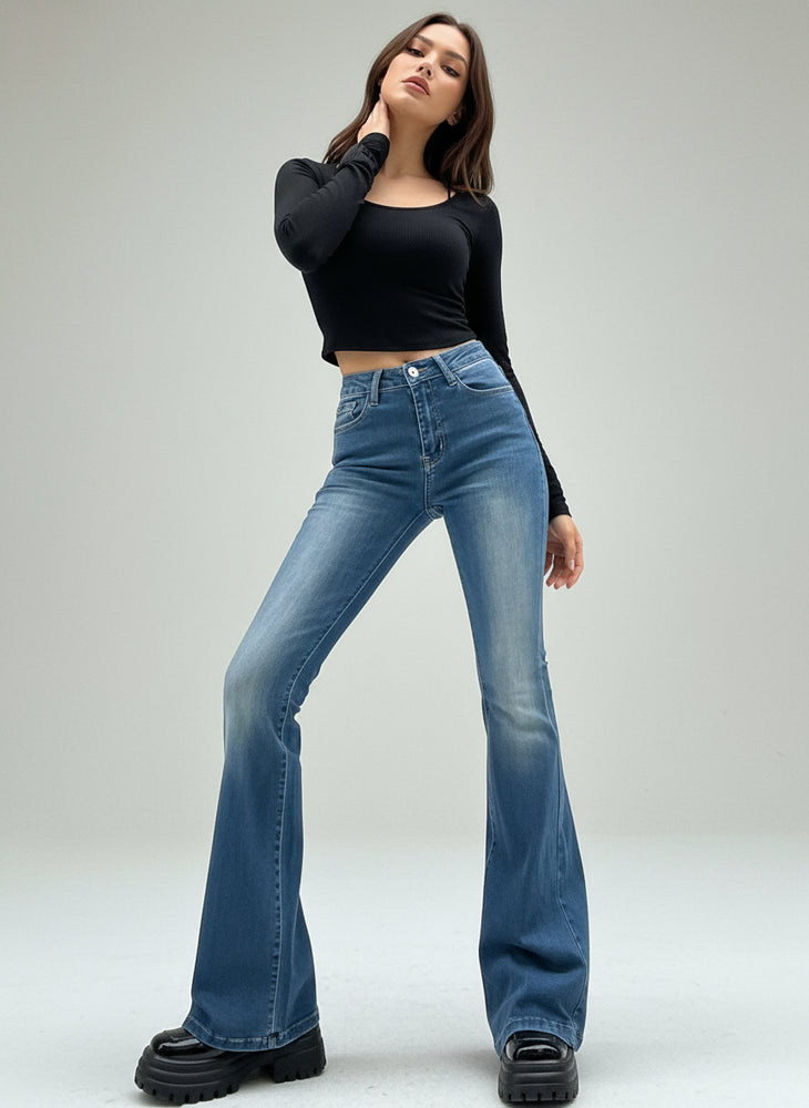 Damen High Waist Schlagjeans | Stretch