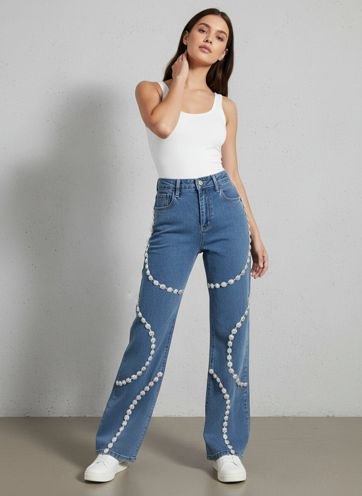 Modische Damen Jeans High Waist | Patchwork