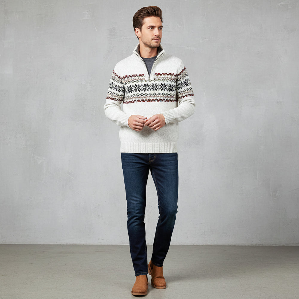 Moderner Herren Strickpullover | Reißverschluss | Stehkragen | Herbst