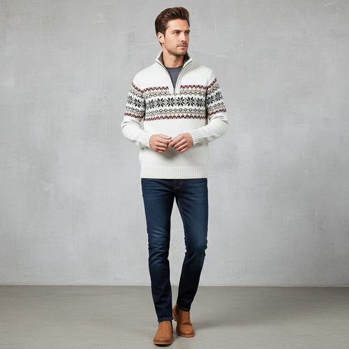 Moderner Herren Strickpullover | Reißverschluss | Stehkragen | Herbst