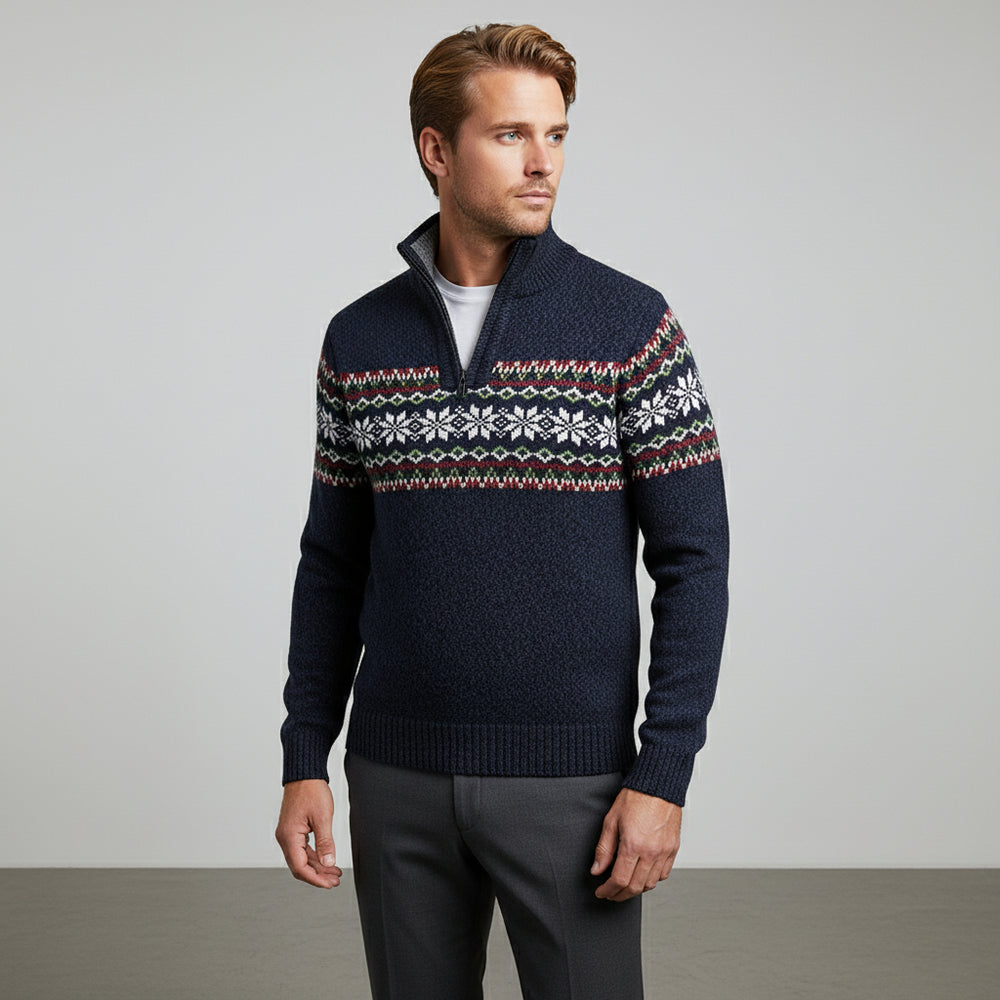 Moderner Herren Strickpullover | Reißverschluss | Stehkragen | Herbst