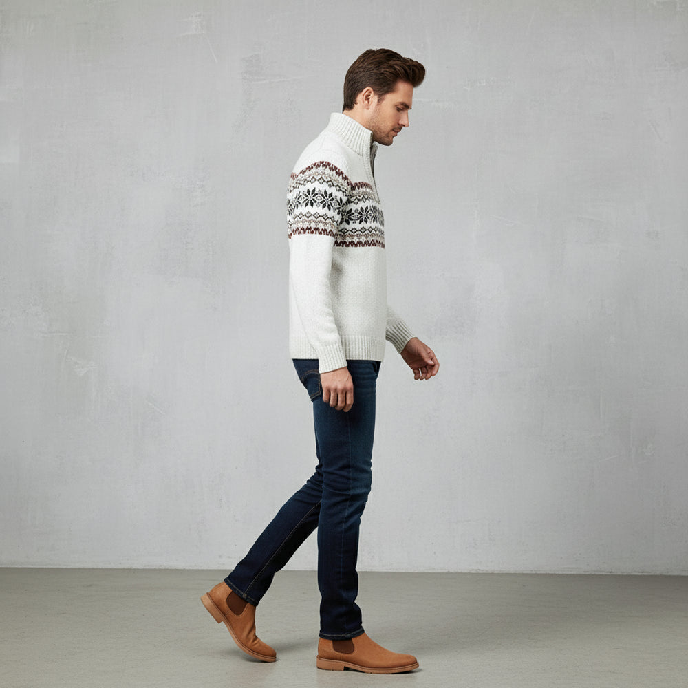 Moderner Herren Strickpullover | Reißverschluss | Stehkragen | Herbst