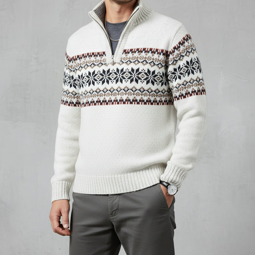 Moderner Herren Strickpullover | Reißverschluss | Stehkragen | Herbst